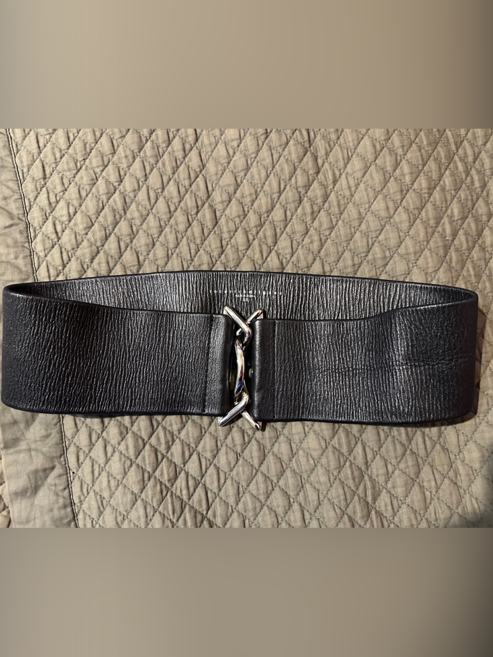 Designer Robert Rodriguez Black Wide Leather Waist Belt with Silver Buckle XS